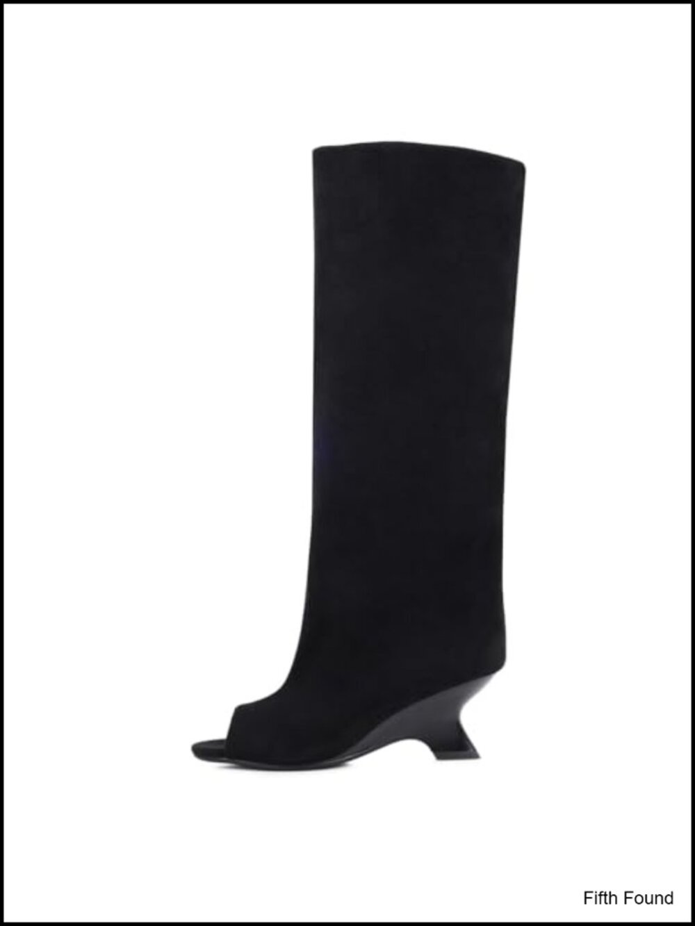 Faux Suede Open Toe Knee High Wedge Boots for Women, Slip-On Block Heel Boots